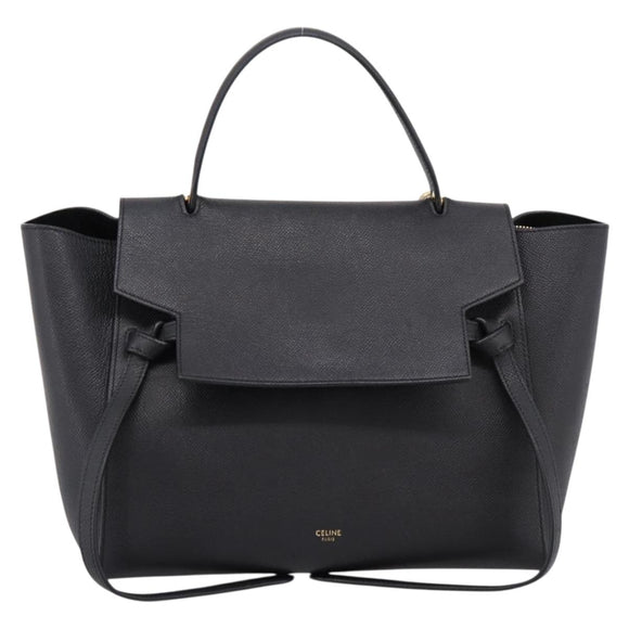 CELINE Belt Bag Hand Bag Leather 2way Black Gold Auth ka6406V