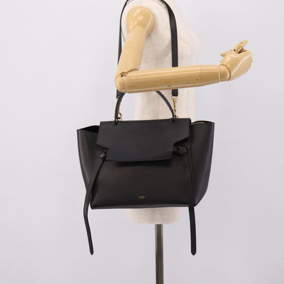 CELINE Belt Bag Hand Bag Leather 2way Black Gold Auth ka6406V