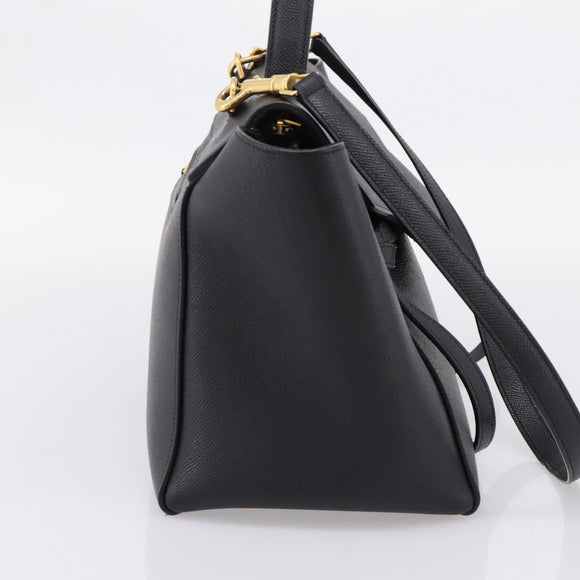 CELINE Belt Bag Hand Bag Leather 2way Black Gold Auth ka6406V