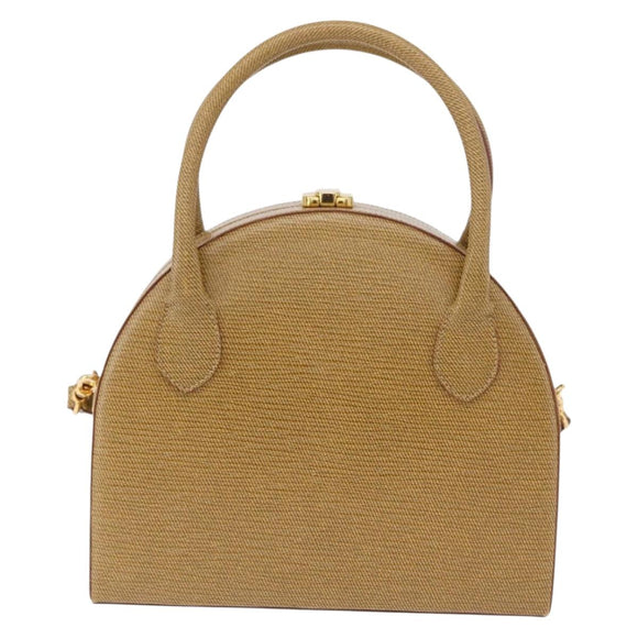FENDI Hand Bag Leather 2way Beige Gold Auth ka6408