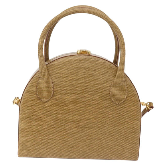 FENDI Hand Bag Leather 2way Beige Gold Auth ka6408