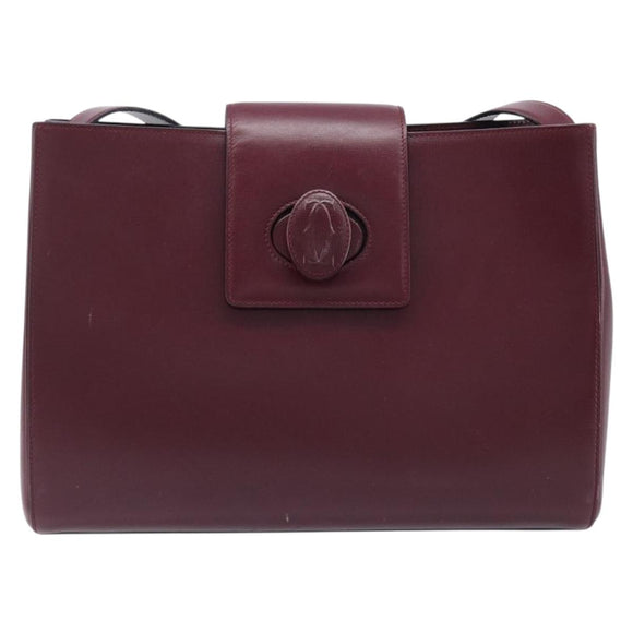 CARTIER Must Line Shoulder Bag Leather Bordeaux Gold Auth ka6410