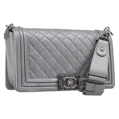 CHANEL Boy Chanel Matelasse Chain Bag Lamb Skin Red Gold CC Auth ka6411M