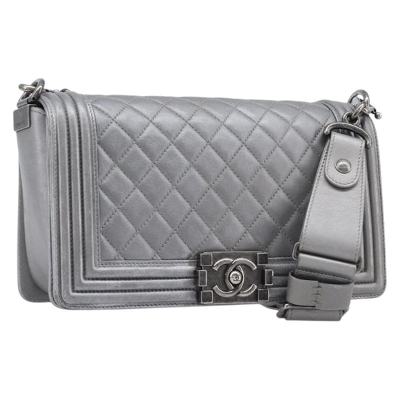 CHANEL Boy Chanel Matelasse Chain Bag Lamb Skin Red Gold CC Auth ka6411M