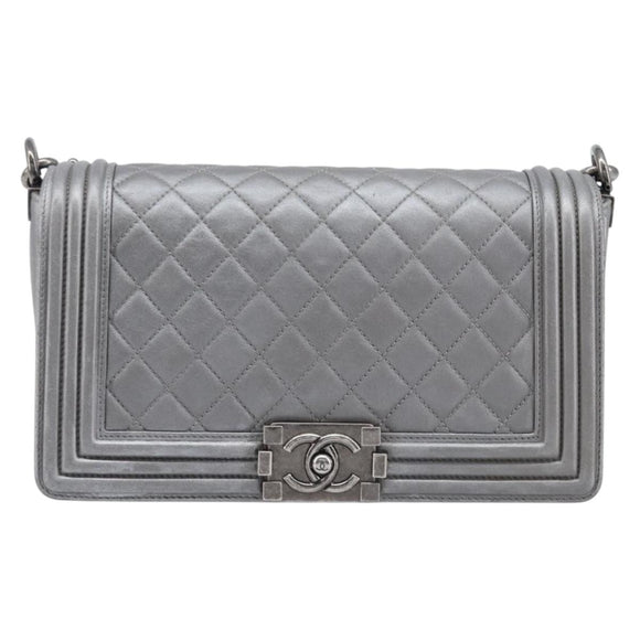 CHANEL Boy Chanel Matelasse Chain Bag Lamb Skin Red Gold CC Auth ka6411M