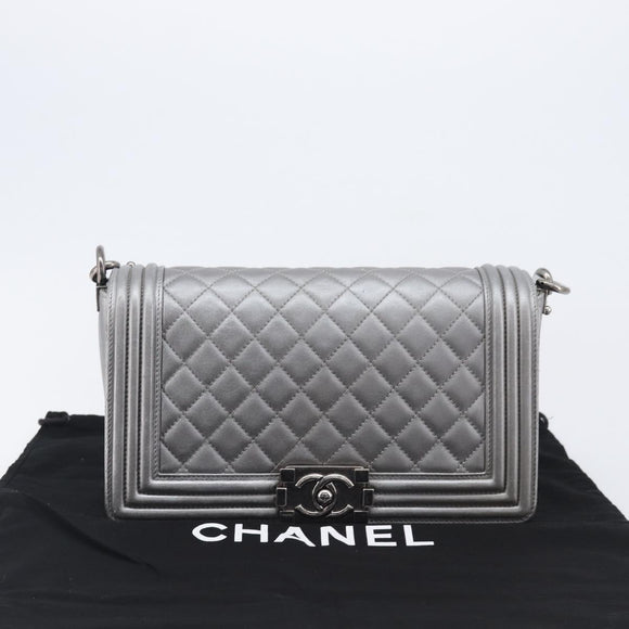 CHANEL Boy Chanel Matelasse Chain Bag Lamb Skin Red Gold CC Auth ka6411M