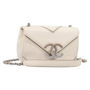 CHANEL Macro Chevron Small Flap Bag Caviar Skin White Silver CC Auth ka6412V-1