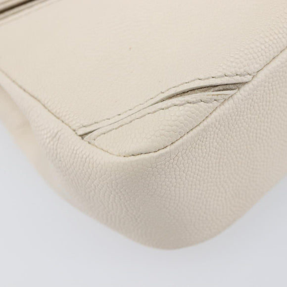 CHANEL Macro Chevron Small Flap Bag Caviar Skin White Silver CC Auth ka6412V