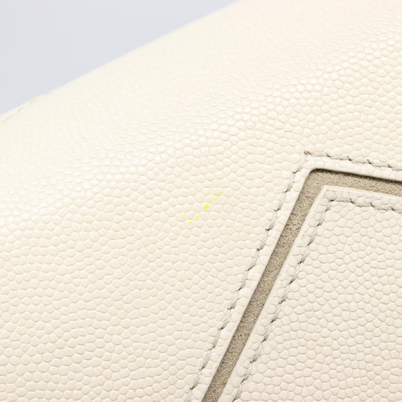 CHANEL Macro Chevron Small Flap Bag Caviar Skin White Silver CC Auth ka6412V