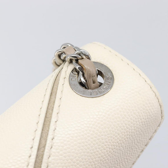 CHANEL Macro Chevron Small Flap Bag Caviar Skin White Silver CC Auth ka6412V
