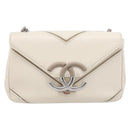 CHANEL Macro Chevron Small Flap Bag Caviar Skin White Silver CC Auth ka6412V-13