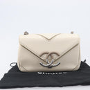 CHANEL Macro Chevron Small Flap Bag Caviar Skin White Silver CC Auth ka6412V-12