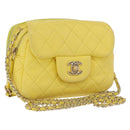 CHANEL Matelasse Chain Shoulder Bag Lamb Skin Yellow Gold CC Auth ka6413M-1