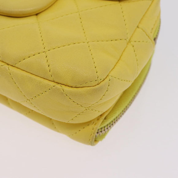 CHANEL Matelasse Chain Shoulder Bag Lamb Skin Yellow Gold CC Auth ka6413M