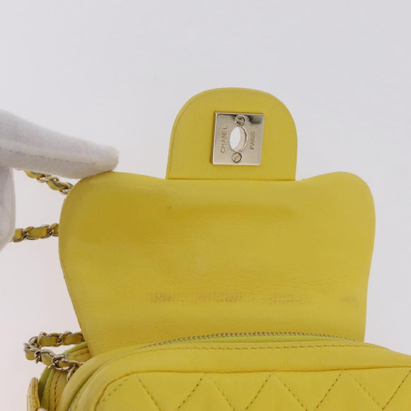 CHANEL Matelasse Chain Shoulder Bag Lamb Skin Yellow Gold CC Auth ka6413M