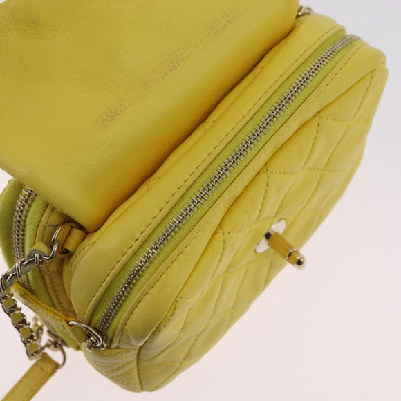 CHANEL Matelasse Chain Shoulder Bag Lamb Skin Yellow Gold CC Auth ka6413M