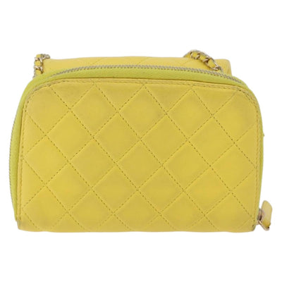 CHANEL Matelasse Chain Shoulder Bag Lamb Skin Yellow Gold CC Auth ka6413M - 0