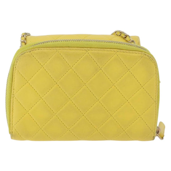 CHANEL Matelasse Chain Shoulder Bag Lamb Skin Yellow Gold CC Auth ka6413M