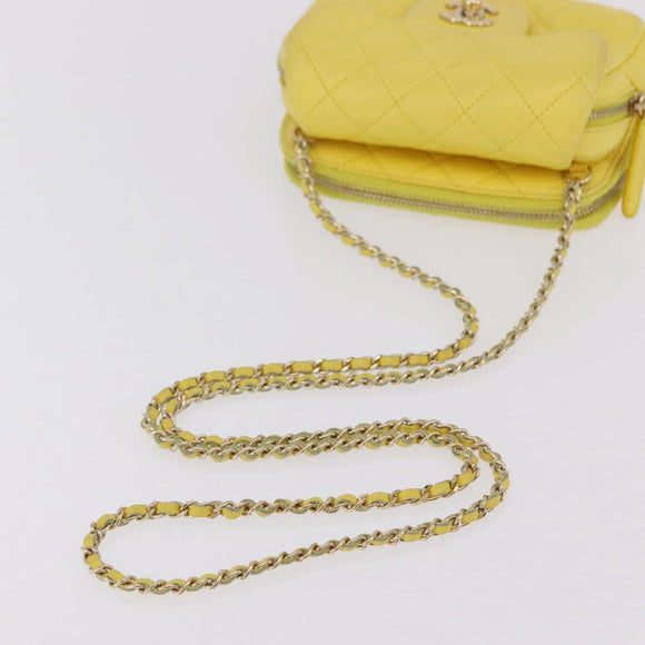 CHANEL Matelasse Chain Shoulder Bag Lamb Skin Yellow Gold CC Auth ka6413M