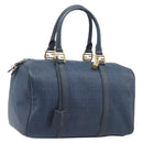 FENDI Zucchino Canvas Hand Bag PVC Navy Gold Auth ka6414-1