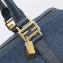 FENDI Zucchino Canvas Hand Bag PVC Navy Gold Auth ka6414-14