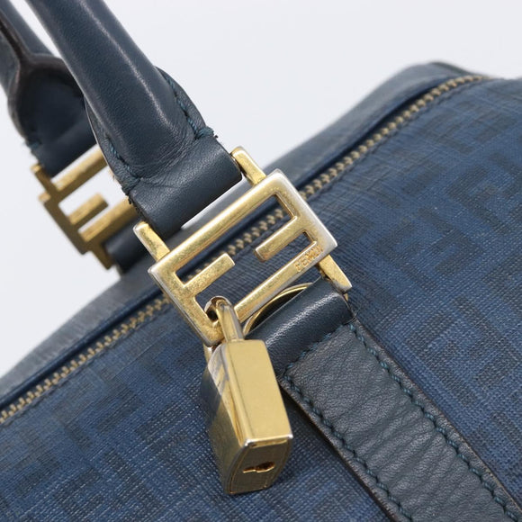 FENDI Zucchino Canvas Hand Bag PVC Navy Gold Auth ka6414