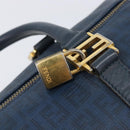 FENDI Zucchino Canvas Hand Bag PVC Navy Gold Auth ka6414-15