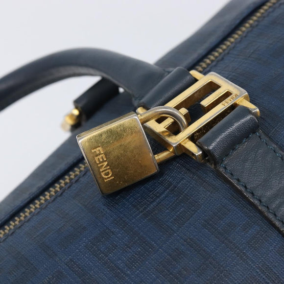 FENDI Zucchino Canvas Hand Bag PVC Navy Gold Auth ka6414