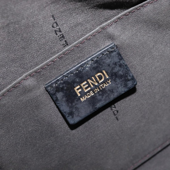 FENDI Zucchino Canvas Hand Bag PVC Navy Gold Auth ka6414