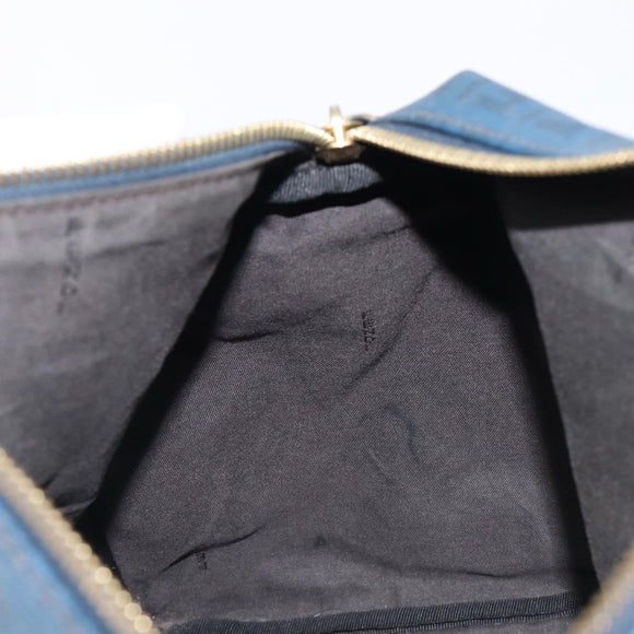 FENDI Zucchino Canvas Hand Bag PVC Navy Gold Auth ka6414