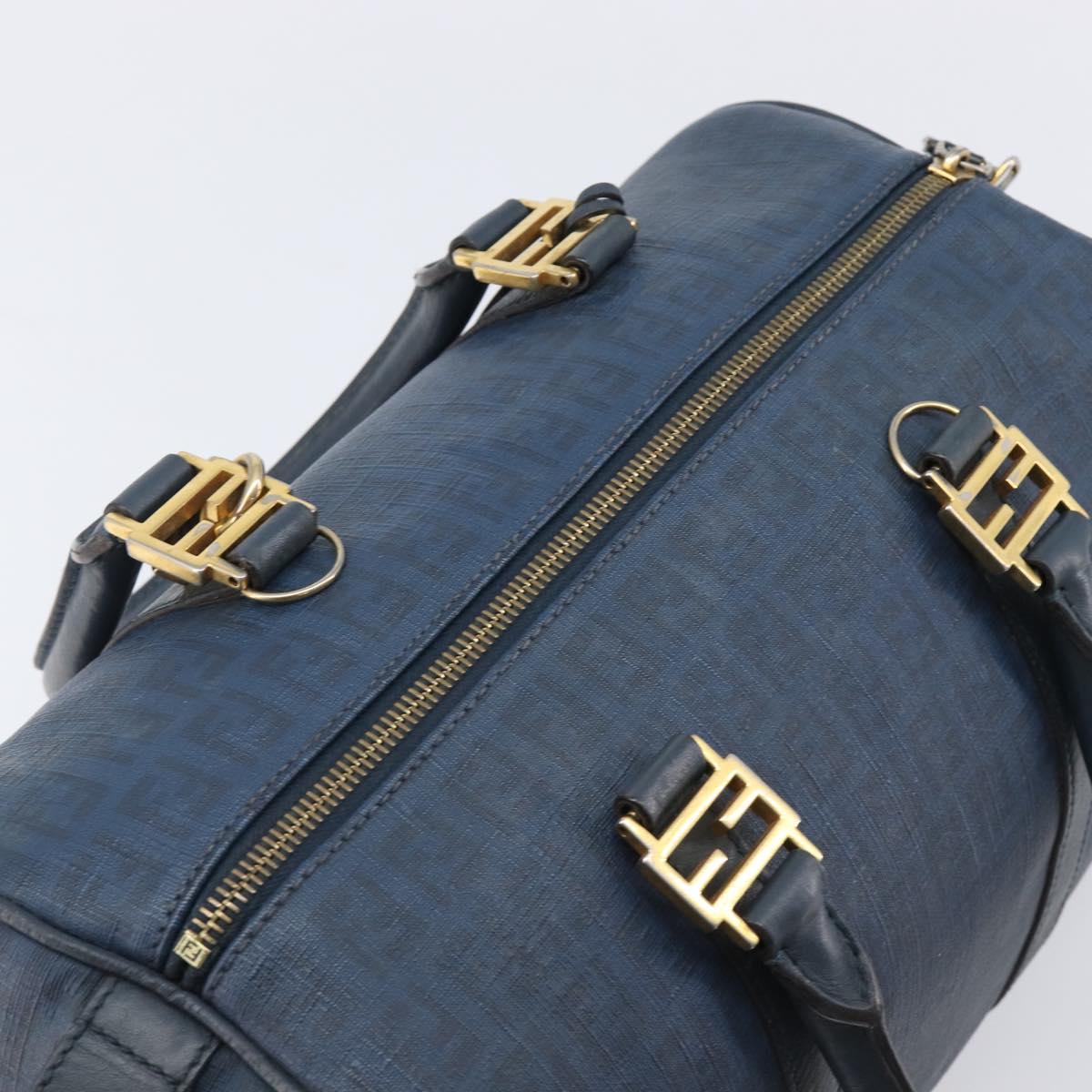 FENDI Zucchino Canvas Hand Bag PVC Navy Gold Auth ka6414 | Brand