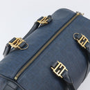 FENDI Zucchino Canvas Hand Bag PVC Navy Gold Auth ka6414-6