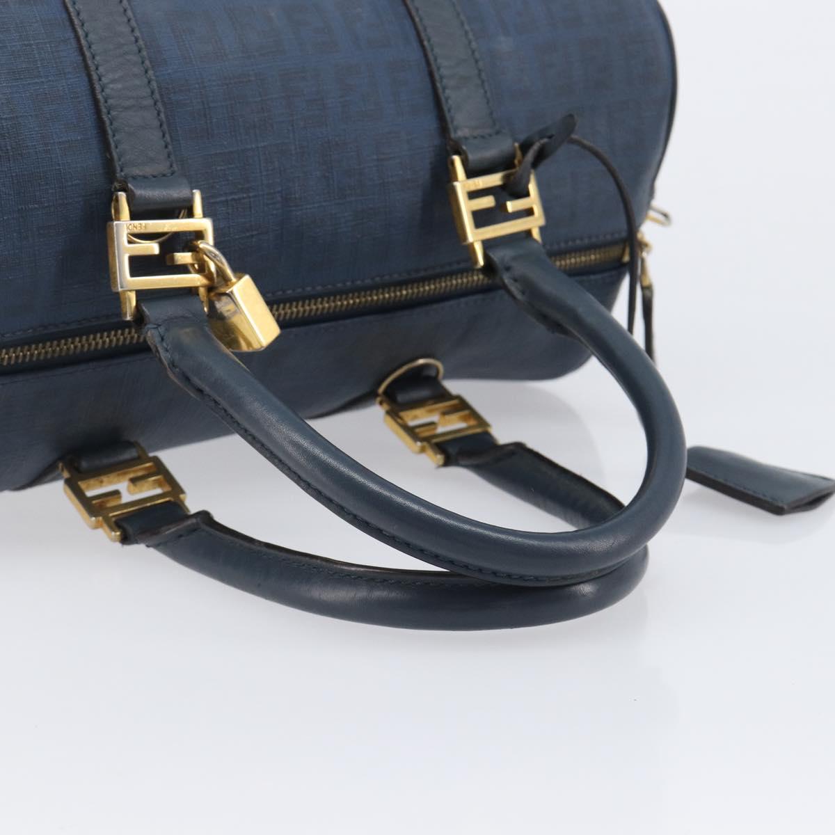FENDI Zucchino Canvas Hand Bag PVC Navy Gold Auth ka6414 | Brand