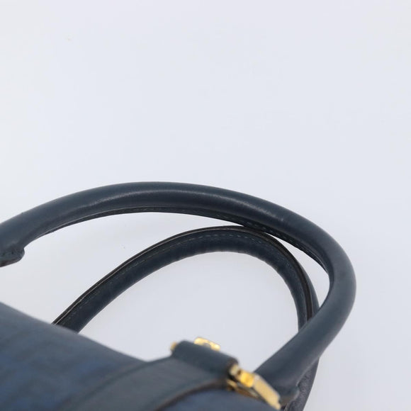 FENDI Zucchino Canvas Hand Bag PVC Navy Gold Auth ka6414
