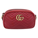 GUCCI GG Marmont Shoulder Bag Leather Red Gold 447632 Auth ka6415-2