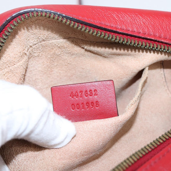 GUCCI GG Marmont Shoulder Bag Leather Red Gold 447632 Auth ka6415