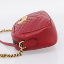 GUCCI GG Marmont Shoulder Bag Leather Red Gold 447632 Auth ka6415-4