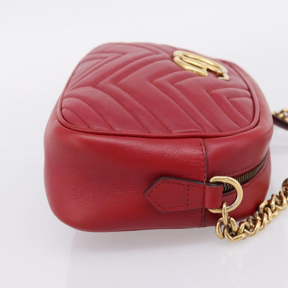 GUCCI GG Marmont Shoulder Bag Leather Red Gold 447632 Auth ka6415