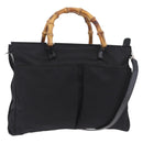 GUCCI Bamboo Hand Bag Nylon 2way Black Silver 001 2855 1875 5 Auth ka6416-1