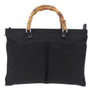 GUCCI Bamboo Hand Bag Nylon 2way Black Silver 001 2855 1875 5 Auth ka6416-2