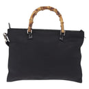 GUCCI Bamboo Hand Bag Nylon 2way Black Silver 001 2855 1875 5 Auth ka6416-3