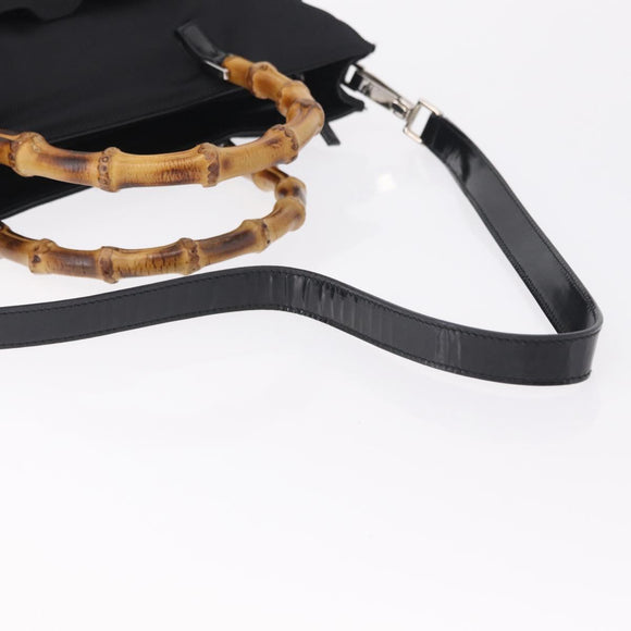 GUCCI Bamboo Hand Bag Nylon 2way Black Silver 001 2855 1875 5 Auth ka6416
