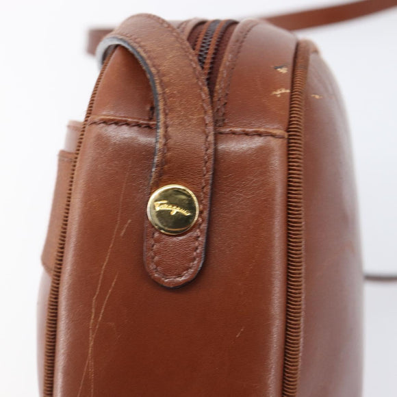 Salvatore Ferragamo Vala Shoulder Bag Leather Gold Brown Auth ka6418