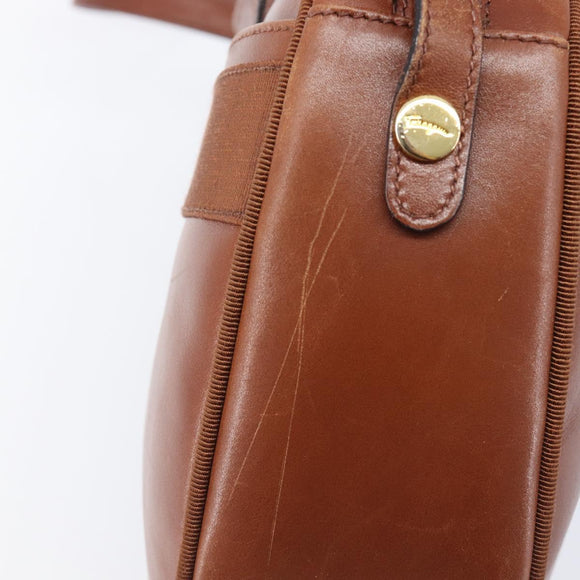 Salvatore Ferragamo Vala Shoulder Bag Leather Gold Brown Auth ka6418