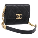 CHANEL Matelasse Chain Shoulder Card Case Caviar Skin Black Gold CC Auth ka6420V-1