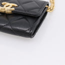 CHANEL Matelasse Chain Shoulder Card Case Caviar Skin Black Gold CC Auth ka6420V-11