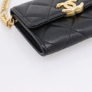 CHANEL Matelasse Chain Shoulder Card Case Caviar Skin Black Gold CC Auth ka6420V-12