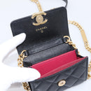 CHANEL Matelasse Chain Shoulder Card Case Caviar Skin Black Gold CC Auth ka6420V-16