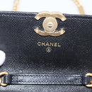 CHANEL Matelasse Chain Shoulder Card Case Caviar Skin Black Gold CC Auth ka6420V-17