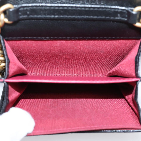 CHANEL Matelasse Chain Shoulder Card Case Caviar Skin Black Gold CC Auth ka6420V